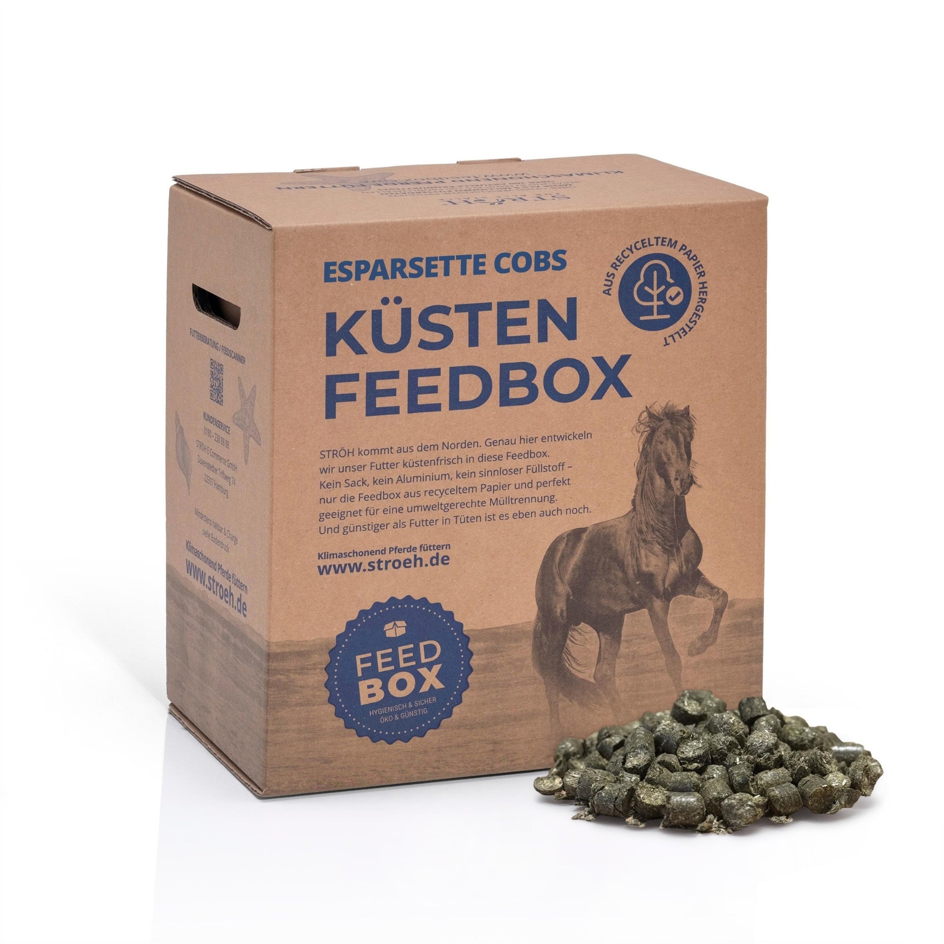 STRÖH Küsten Esparsette Cobs für Pferde 9kg Feedbox XS