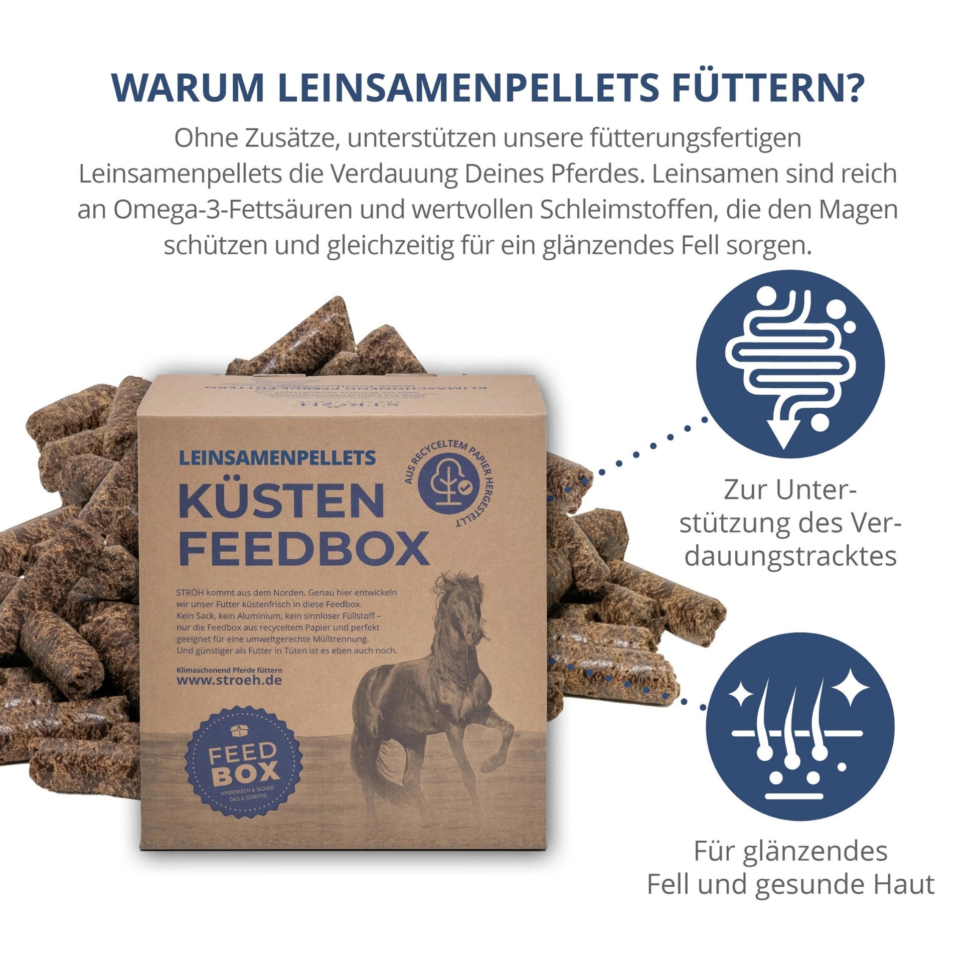 STRÖH Leinsamenpellets für Pferde 9kg Feedbox