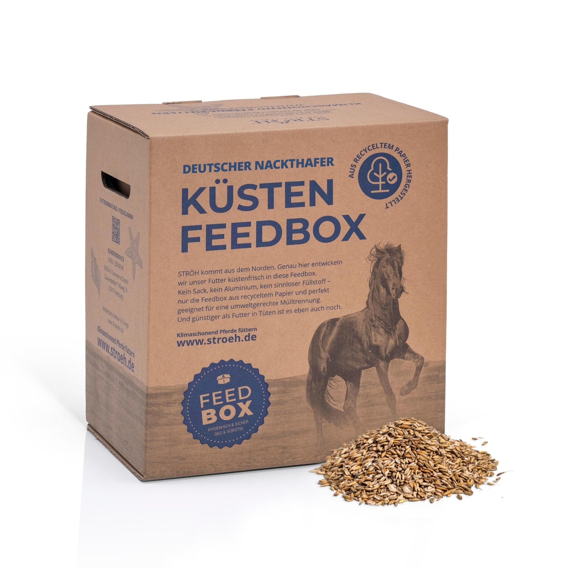 STRÖH Deutscher Hafer gereinigt und gequetscht für Pferde 10kg Feedbox
