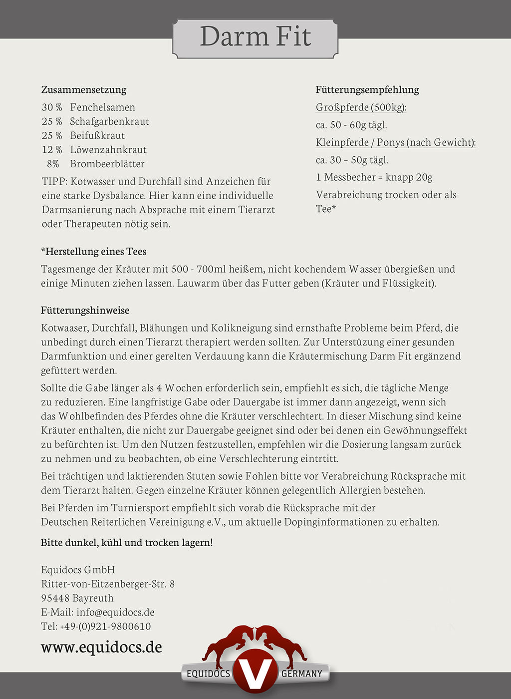 Equidocs Kräutermischung Darm Fit 1000 g MHD 30.06.2026